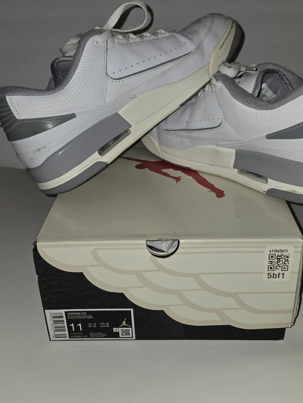 Air Jordan 2/3 White Cement Sneakers in White and Gray